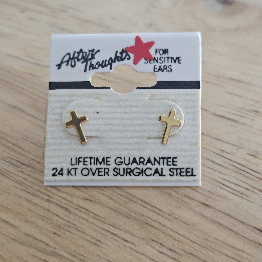 Vintage Gold Cross Earrings for Sensitive Ears